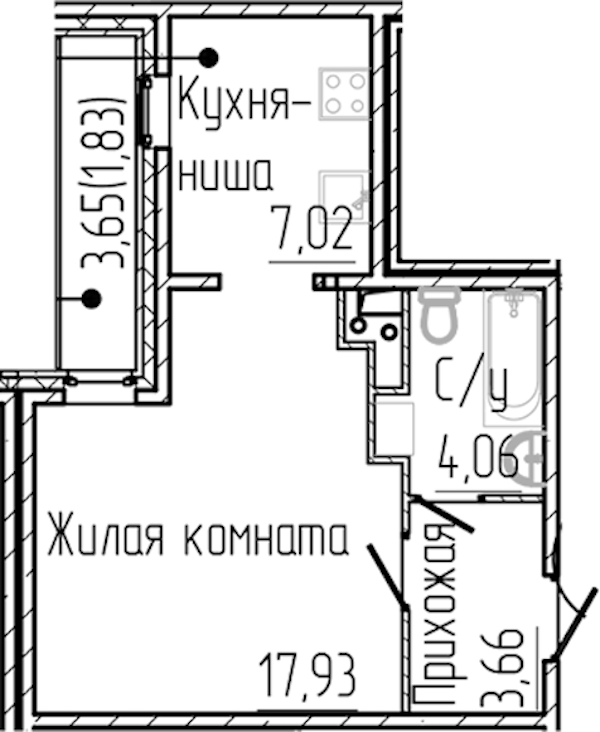Квартира студия 34.5 м², 3/3 эт., ЖК «SERTOLOVO PARK»